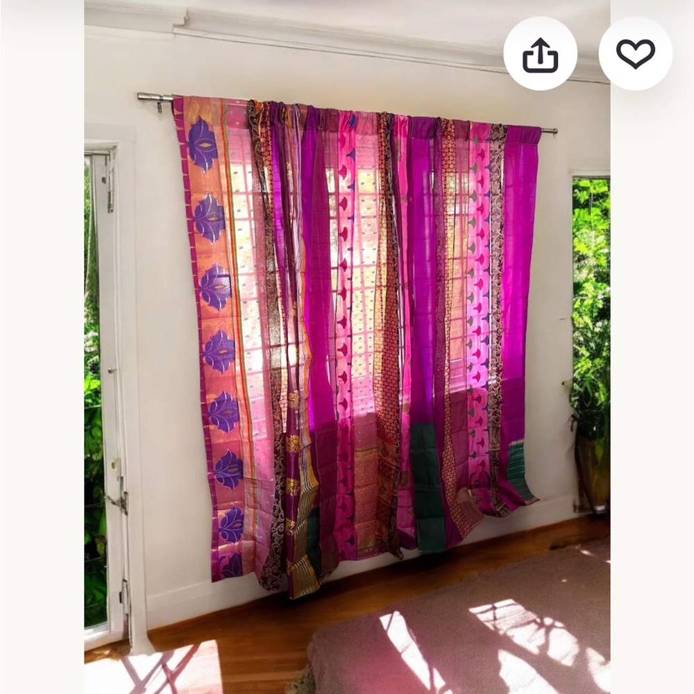 Boho purple Patchwork Curtain Panel - Home Accents Indian Sari Gypsy decor